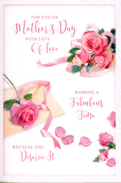 This Mother's Day card design unfolds like a painterly still life, filled with soft romance and the quiet grace of pink roses carefully arranged by an attentive florist. Set against a clean, ivory-white background, clusters of blush and rose-pink blooms drift diagonally across the card, as if gently scattered on a table near one of the cosy cafés around Nine Elms. Each rose is detailed with layered petals that seem almost touchable, their edges slightly ruffled and shaded to capture the play of light across their velvety surfaces. Some flowers form a fuller bouquet near the centre, wrapped loosely by a delicate pastel ribbon that curls and loops with an effortless elegance, like the finishing touch on a hand-delivered arrangement. Around this main cluster, a sprinkling of individual petals and smaller rose heads creates a dreamy, floating effect, suggesting memories and shared moments that linger softly in the heart. Elegant hand-lettered script sweeps across the open space, the curves of each letter echoing the gentle spiral of the rose blooms, conveying gratitude, admiration, and the wish for a truly restful day. Subtle highlights and shadows add depth, making the flowers appear as though they are resting lightly atop fine stationery. The composition feels both modern and timeless, a tender tribute to mothers that would pair beautifully with fresh flowers arriving for same-day delivery across Nine Elms and the neighbouring riverside developments, turning the simple act of giving a card into a layered gesture of affection and care.
